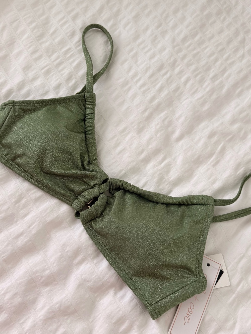 Salt + Cove Olive Green Shimmer Ruched Triangle Bikini Top Size M NWT - Picture 3 of 5